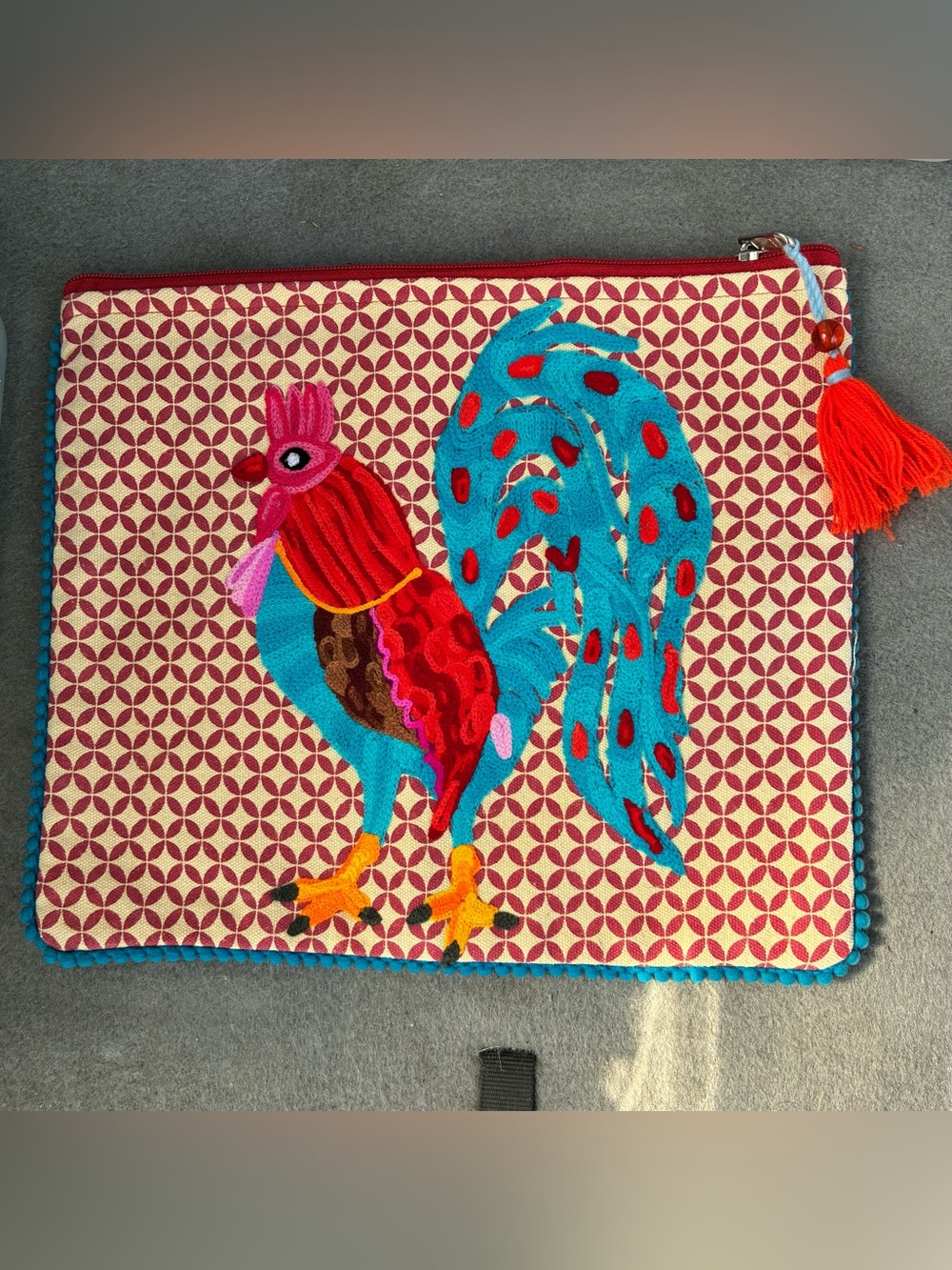 KARMA LIVING ROOSTER EMBROIDERED POUCH